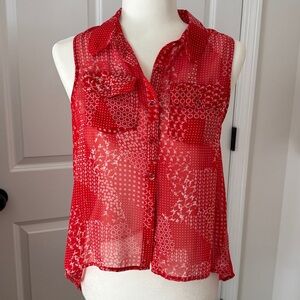 Sheer Red Sleeveless Blouse Sz s